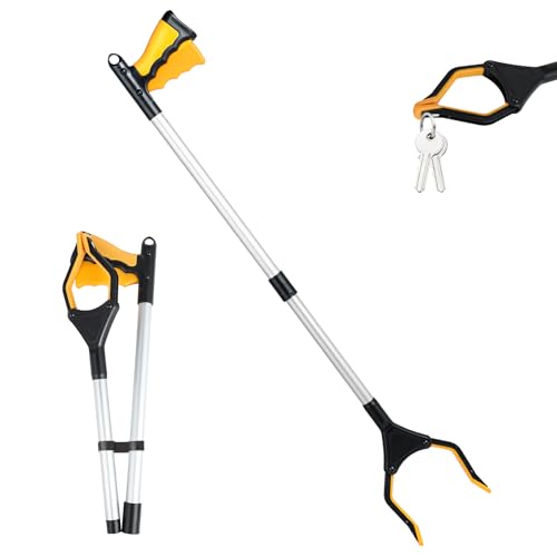 Lrocotanc 81cm Faltbar Greifer - Faltbare Greifzange für Senioren mit 360° drehbarem Kopf, Magnetspitze & Gummigriff - Müllzange für Müll, Garten, Abfallsammlung (Arancio) von Lrocotanc
