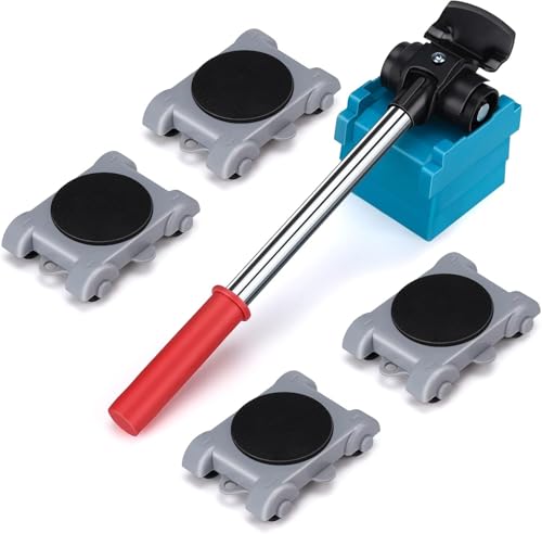 Möbel Transportroller Set 8 Teilig - Möbelheber-Werkzeug-Set - Geräteheber - enthält 4 Möbelroller, 3 Erhöhungsauflagen, 1 Handgriff - Gummigriff - rutschfestes Design für schwere Möbel von Lrocotanc