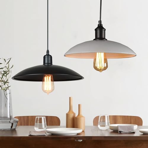 Lrpiyvo 2er Hängelampe Schwarz Weiß Industrielle Kronleuchter Vintage Esstischlampe für Schlafzimmer Wohnzimmer Esstisch Küche (32cm) von Lrpiyvo