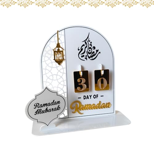 2024 Ramadan Kalender, Eid Mubarak Dekoration Acryl Ramadan Countdown Kalender, DIY Eid Dekorationen für Ramadan Partys, Ramadan Geschenke für Kinder (Weiß) von Lrxinki