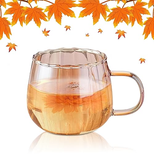 Glas-Kürbis-Glasbecher, 400ml Transparente Tasse mit Griff, Espresso Kaffeetasse, Heißgetränk, Cappuccino, Tee, Trinkgläser, Herbstdekoration für Halloween, Kaffee, Bar (Gold) von Lrxinki