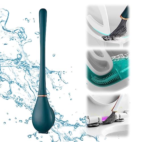 Lrxinki Flexible Toilettenbürste aus Silikon, Klobürste Silikon, 2023 Neu Silikon WC Bürste und Behälter, Toilettenbürste Silikon für Badezimmer mit Schnell Trocknendem (Blau) von Lrxinki