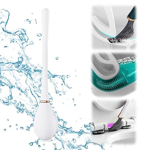 Lrxinki Flexible Toilettenbürste aus Silikon, Klobürste Silikon, 2023 Neu Silikon WC Bürste und Behälter, Toilettenbürste Silikon für Badezimmer mit Schnell Trocknendem (Weiß) von Lrxinki