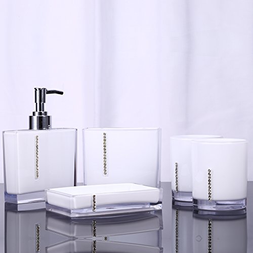 Lsaardth 5 Stück Weiß Badezimmer Zubehör Set, Komplettes Acryl Badezimmer Zubehör Set Toilette Badezimmer Dekor Sets Zubehör Badesets von Lsaardth