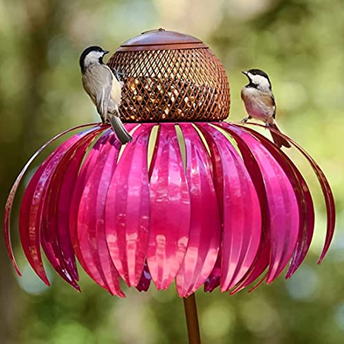 Lsaardth Blumen-Vogelfutterhäuser für den Außenbereich - Eichhörnchen-Beweis Vogelfutterständer Metall Gartenkunst Vogelfutterhaus Gartenpfahl Dekor(Red) von Lsaardth