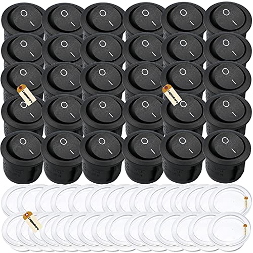Lsgoodcare 30PCS Runde Typ Schalter schwarz AC 6A 250V 10A 125V 2 Pin ON/Off I/O SPST Snap in Mini-Boot Wippschalter mit 30Pcs Boote Kappe Mehrweg von Lsgoodcare