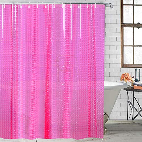 LshyMn Eva-Duschvorhang, 3D-Wasserwürfel, transparent, Badezimmer-Duschvorhänge, transparent, Eva-Duscheinlage für Duschkabine, 180 x 180 cm, mit Haken, Rosa/Violett von LshyMn