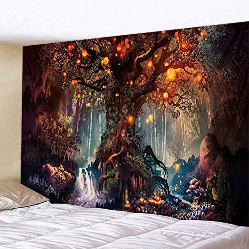 Lsimeru Baum Des Lebens Wandteppich Psychedelic Wald Nacht 230x180 Wandbehang Wandtücher Fantasy Welt Tree Dschungel Groß Wantuch Tapestry Wandkunst Schlafzimmer Deko von Lsimeru