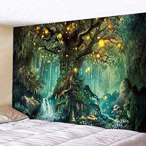 Lsimeru Fantasy Forest Wandteppich Baum Des Lebens 180x230 Grün Wandbehang Wald Psychedelic Nacht Weed Dschungel Wandtücher Wantuch Tapestry Wandkunst Schlafzimmer Deko von Lsimeru