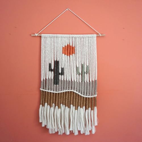 Lsimeru Makramee Wandteppich Lang Schmal Sonne Mond Klein Makramee Wandbehang Berge Bergesee See Gewebte Wandtücher Abstract Natur Landschaft Tapisserie Wanddeko von Lsimeru