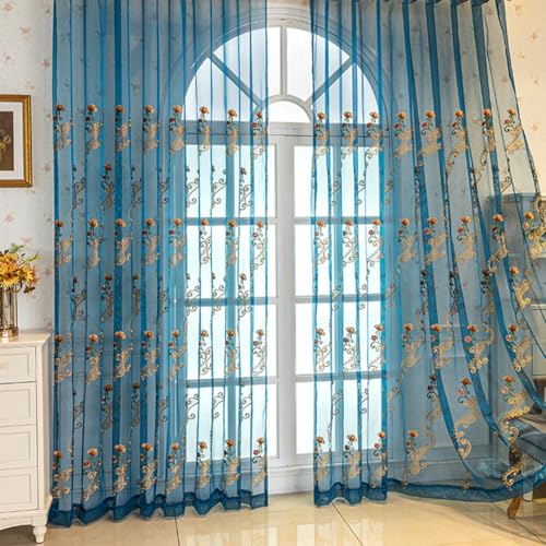 Lsimeru 2er Set Vorhang Transparent Stickerei Vintage Barock Blau Voile Gardinen Durchsichtig Blumenmuster Fensterschal Vorhänge mit Stangendurchzug,140x175 Lsimeru 2er Set Vorhang Transparent Stickerei Vintage Barock Blau Voile Gardinen Durchsichtig Blumenmuster Fensterschal Vorhänge mit Stangendurchzug,140x175 von Lsimeru