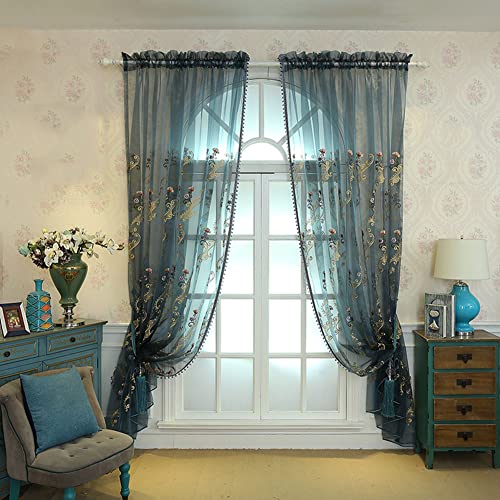 Lsimeru 2er Set Vorhang Transparent Stickerei Vintage Barock Blau Voile Gardinen Durchsichtig Blumenmuster Fensterschal Vorhänge mit Stangendurchzug,140x225 Lsimeru 2er Set Vorhang Transparent Stickerei Vintage Barock Blau Voile Gardinen Durchsichtig Blumenmuster Fensterschal Vorhänge mit Stangendurchzug,140x225 von Lsimeru