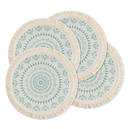 Lsimeru 4er Set Boho Platzset Rund Mandala Mint 35cm Gewebt Hitzebeständigem rutschfeste Natur Rustikal Platzdeckchen für Küche Abendessen von Lsimeru