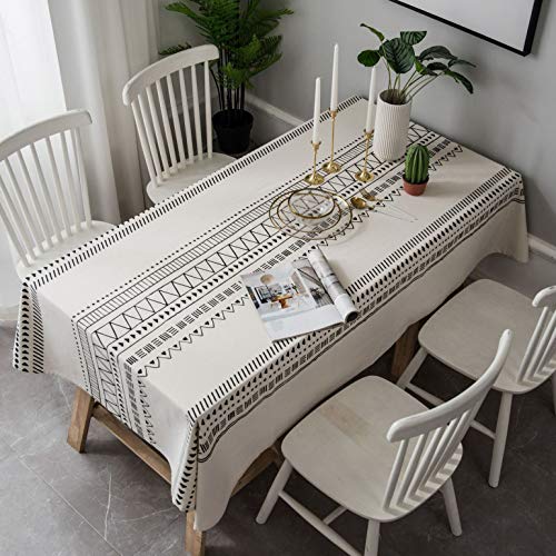 Lsimeru Bohemian Tischdecke Abwaschbar Leinenoptik 140x300 Geometrisches Linie Muster Tischtuch Garten Eechteckig Elegant Klassisch Tafeltuch Staubdicht Küchentisch Abdeckung für Esstisch von Lsimeru