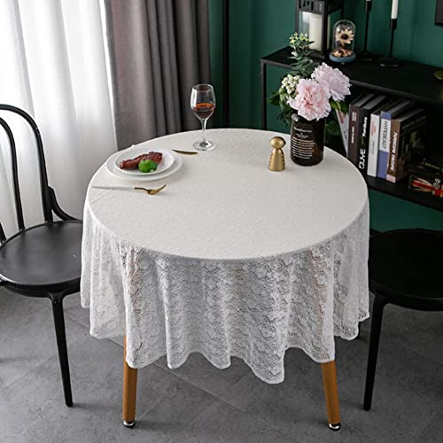 Lsimeru Boho Style Tischdecke Gehäkelt Rund 150cm Blumenmuster Baumwolle Weiß Tischtuch Geflochten Häkeloptik Outdoor Waschbar Tafeltuch Tischdekoration für Hochzeit Party Kaffee von Lsimeru