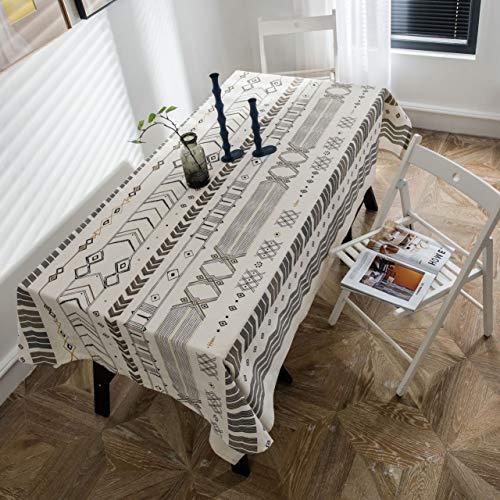 Lsimeru Boho Tischdecke Abwaschbar Leinenoptik 140x300 Geometrisches Fischgrätenmuster Tischtuch Garten Eechteckig Elegant Klassisch Tafeltuch Staubdicht Küchentisch Abdeckung für Esstisch von Lsimeru