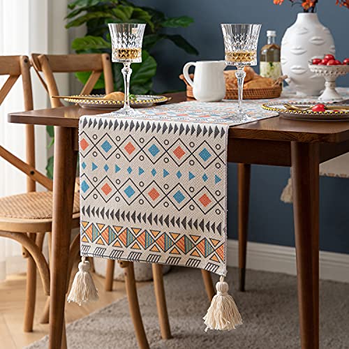 Lsimeru Boho Tischläufer Lang Bunt Ethno Aztekenmuster Landhausstil Abwaschbar Tischband Läufer Tischdekoration für Esszimmertisch Wohnzimmertisch,240x34cm von Lsimeru