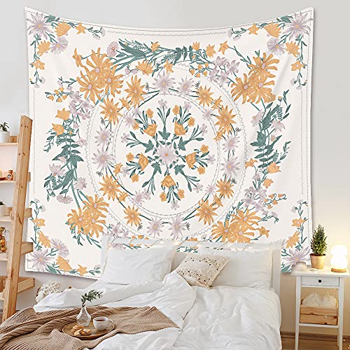 Lsimeru Boho Wandtuch Wandteppich Mandala Gelb Blumen und Pflanzen Wandtücher Wandbehang Bohemian Aesthetic Vintage Medaillon Tapestry Wall Hanging Wanddeko,180x230 von Lsimeru