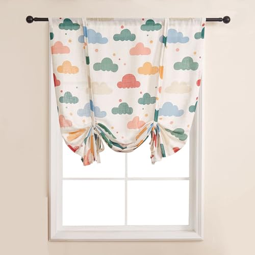 Lsimeru Bunt Wolken Raffrollo Raffgardine Leinenoptik Bindegardine Rollgardine Schlaufenrollo Halbtransparent Rollos Vorhang Scheibengardinen Küche 140x140 von Lsimeru