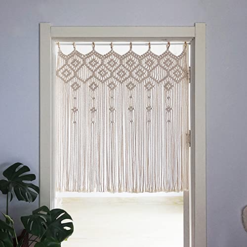 Lsimeru Makramee Scheibengardinen Bistrogardine Landhausstil Baumwolle Creme Boho Türvorhang Küchengardine Kurzstores Fenstergardinen Küche Modern 1 Stück, B 100xH 105cm von Lsimeru