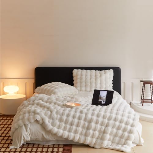 Lsimeru Flauschige Kuscheldecke Kaninchen Plüschdecke Fellimitat Beige Doppelseitige Decke Kaninchen Plüsch Supersoft Kunstfelldecke Webpelzdecke Kunstpelz Fleece Decke Wohndecke Sofadecke Tagesdecke von Lsimeru