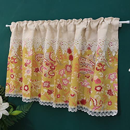 Lsimeru Gelb Bistrogardine Blickdicht Kurz 90cm Blumen Landhaus Luxus Scheibengardine Küche Küchengardinen Kurzvorhang Halb Fenster Kurzstores mit Spitze,90x90cm von Lsimeru