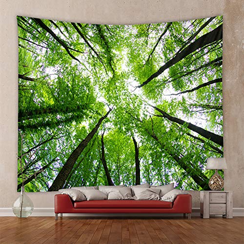 Lsimeru Grün Wald Wandteppich Himmel 180x230 Natur Landschaft Wandbehang Psychedelic Dschungel Wandtuch Tapestry Wandkunst Wohnzimmer Schlafzimmer Deko von Lsimeru