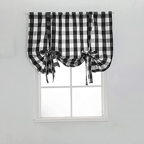 Lsimeru Kariert Raffgardinen Raffrollo Landhausstil Vintage Retro Blickdicht mit Tunnelzug Bändchenrollo Scheibengardinen Rollo Kurz Klein Fenster Schlafzimmer Wohnzimmer Küche,116x160 von Lsimeru