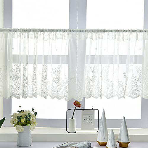 Lsimeru Küchengardine Landhausstil Set Weiss Bistrogardine Schiebegardine Küchenfenster Transparent Kurz Fenster Kurzgardinen Küche Cafe Romantisch Heimdekoration 1 Stück,60x100cm von Lsimeru