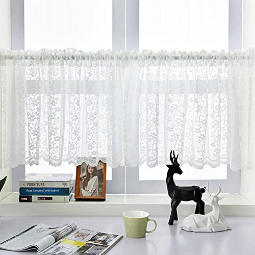 Lsimeru Küchengardine Landhausstil Set Weiss Bistrogardine Schiebegardine Küchenfenster Transparent Kurz Fenster Kurzgardinen Küche Cafe Romantisch Heimdekoration 1 Stück,60x100cm von Lsimeru