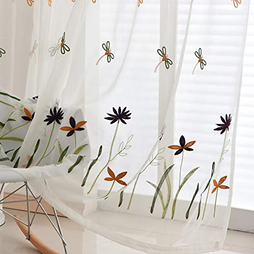 Lsimeru Libelle Vorhang Mädchenzimmer Transparent Kräuselband 260x140 Blumen Muster 2er Set Voile Gardinen Durchsichtig Schals Kinder Wohnzimmer von Lsimeru