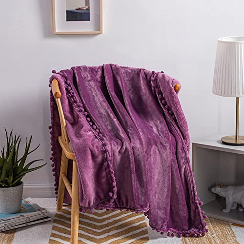 Lsimeru Lila Wohndecken Kuscheldecken 150x200 Flauschige Extra Weich Warm Mit Pompoms Fleece Decke Flauschig Cashmere Feeling Flanelldecke Tagesdecke Sofadecke von Lsimeru