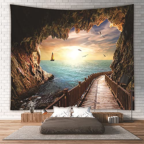 Lsimeru Meerblick Wandteppich Berge Plankenstraße Sonnenaufgang Wandbehang Wandtuch Natur Meer Wasserlandschaft Beach Tapestry Wandtücher Wanddeko Wohnzimmer 150x130 von Lsimeru