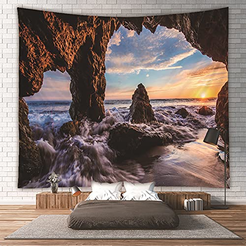 Lsimeru Meerblick Wandteppich Strand Sonnenuntergang Wandtuch Meer Welle Berglandschaft Wandbehang Natur Wasser Tapestry Wandtücher Wanddeko Wohnzimmer 180x230 von Lsimeru