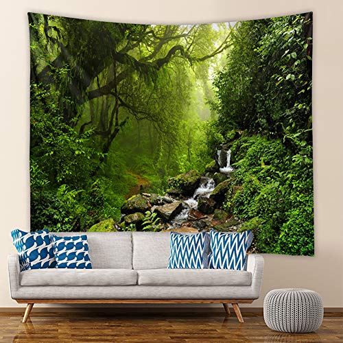 Lsimeru Natur Landschaft Wandteppich Grün Wald 180x230 Dschungel Weg Wasserfall Wandbehang Psychedelic Wandtuch Tapestry Wandkunst Wohnzimmer Schlafzimmer Deko von Lsimeru
