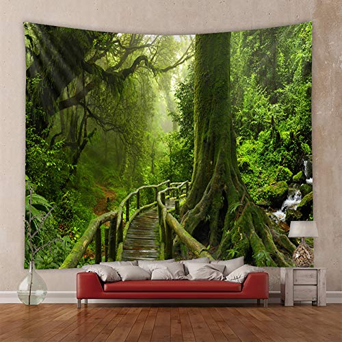 Lsimeru Natur Landschaft Wandteppich Grün Wald 95x73 Dschungel Wandbehang Psychedelic Wandtuch Tapestry Wandkunst Wohnzimmer Schlafzimmer Deko von Lsimeru