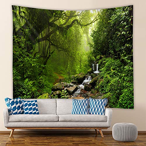 Lsimeru Natur Landschaft Wandteppich Grün Wald 95x73 Dschungel Weg Wasserfall Wandbehang Psychedelic Wandtuch Tapestry Wandkunst Wohnzimmer Schlafzimmer Deko von Lsimeru