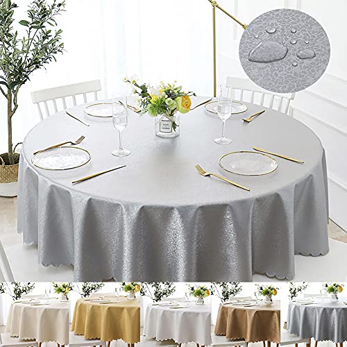 Lsimeru PVC Tischdecke Abwaschbar Rund 140cm Grau Fleckenabweisend Lotuseffekt Tischtuch Draussen Wasserabweisend Jacquard Blumen Tafeltuch Wachstuch von Lsimeru