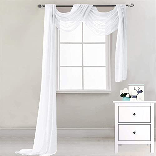 Lsimeru Überlänge Querbehang Freihanddeko Weiß Transparent Voile Gardinen Querbehang Dekoschals Hochzeit Party Hintergrund Vorhang Deko 1 Stück,548x132cm von Lsimeru