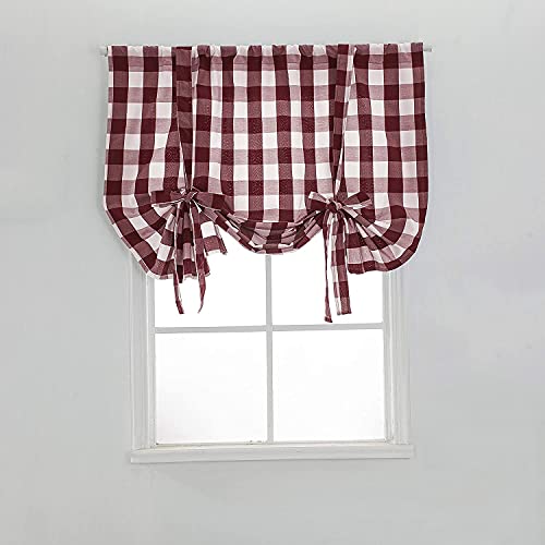 Lsimeru Raffgardine Scheibengardine Blickdicht Kurz 60cm Breit Rot Weiss Kariert Bändchenrollo Bistrogardine Fenster Rollo Kleine Gardinen Küche Wohnzimmer Schlafzimmer von Lsimeru