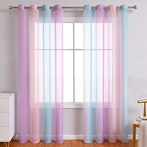 Lsimeru Regenbogen Vorhang Farbverlauf Transparent Lila Rosa Blau 2er Pack Tüll Gardinen Durchsichtig Bunt Ösenschal Ösenvorhang Halbtransparent Wohnzimmer Schlafzimmer,140x220 Lsimeru Regenbogen Vorhang Farbverlauf Transparent Lila Rosa Blau 2er Pack Tüll Gardinen Durchsichtig Bunt Ösenschal Ösenvorhang Halbtransparent Wohnzimmer Schlafzimmer,140x220 von Lsimeru