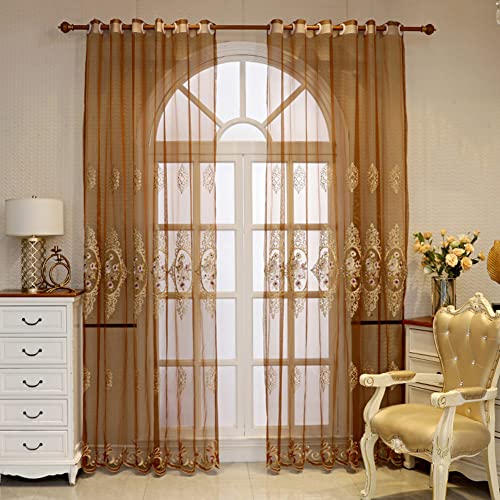 Lsimeru Retro Floral Gardine Transparent Ösen Braun Stickerei Rose Romantisch 2er Set Vorhäng Halbtransparent Gemustert Voile Ösenschal Fensterschal Schlafzimmer Wohnzimmer,140x145 Lsimeru Retro Floral Gardine Transparent Ösen Braun Stickerei Rose Romantisch 2er Set Vorhäng Halbtransparent Gemustert Voile Ösenschal Fensterschal Schlafzimmer Wohnzimmer,140x145 von Lsimeru