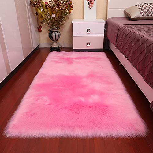 Lsimeru Rosa Teppich Lammfellimitat Groß 60x150cm Rechteckig Teppich Schaffell Kunstfell Dekofell Longhair Fell Bohemian für Schlafzimmer Kinderzimmer Wohnzimmer von Lsimeru