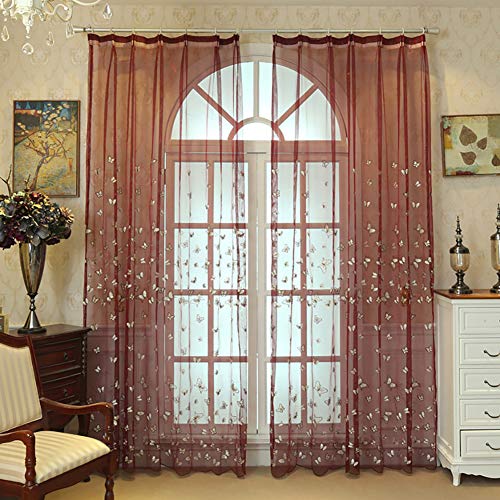 Lsimeru Schmetterling Vorhang Transparent Kräuselband Vintage Romantisch Blumenmuster Voile Vorhänge Gardinen Durchsichtig Schlafzimmer Wohnzimmer Dekoschal,2er Set 140x175 von Lsimeru