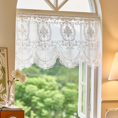 Lsimeru Spitze Bistrogardine Transparent Weiß Barock Muster mit Rüschen Voile Französische Scheibengardinen Spitzegardinen Kurzvorhang Kurzgardine Türvorhang in Küche Wohnzummer Lsimeru Spitze Bistrogardine Transparent Weiß Barock Muster mit Rüschen Voile Französische Scheibengardinen Spitzegardinen Kurzvorhang Kurzgardine Türvorhang in Küche Wohnzummer von Lsimeru
