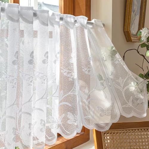 Lsimeru Spitzegardinen Landhaus Kurz Schmetterling Botanische Scheibengardine Bistrogardine Spitze Vintage Kurzstores Gardinen Scheibenvorhang Kurzvorhang Küche Weiß,100x45cm von Lsimeru