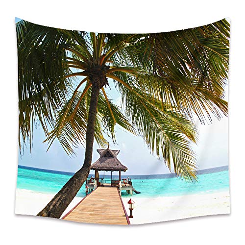 Lsimeru Strandblick Wandteppich Natur Meer Palmen 150x200 Wandbehang Wandtuch Strandmotiv Promenade Wasserlandschaft Beach Tapestry Wandtücher Wanddeko Schlafzimmer Wohnzimmer von Lsimeru