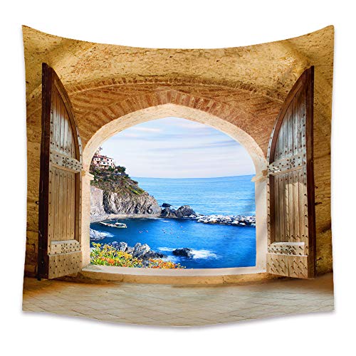 Lsimeru Strandblick Wandteppich Strand Meer 150x200 Wandbehang Wandtuch Beach Natur Wasserlandschaft Tapestry Wandtücher Schlafzimmer Wohnzimmer Deko von Lsimeru