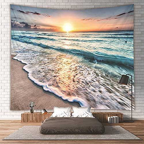 Lsimeru Strandblick Wandteppich Strand Sonnenuntergang Wandbehang Meerblick Welle Wandtuch Beach Natur Wasser Tapestry Wandtücher Wanddeko Schlafzimmer 150x130 von Lsimeru