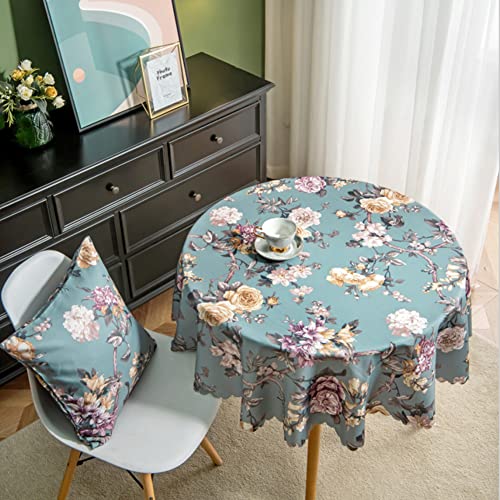 Lsimeru Tischdecke Französischer Landhausstil Vintage Rund 120cm Boho Style Tischtuch Abwaschbar Rund Blumen Retro Tafeltuch für Küche Wohnzimmer Garten von Lsimeru